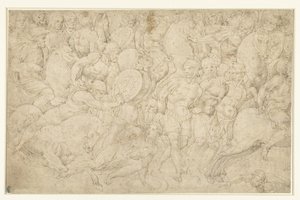 Walka między kawalerią i piechotą oraz wyprowadzanie jeńców autorstwa Bartolommeo Neroni (attributed to)