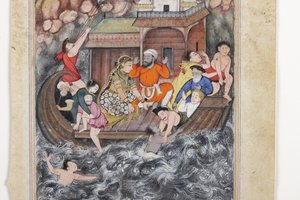 Fragment obrazu Sztorm na morzu, ok. 1560-65 (akwarela kryjąca i złoto na papierze) autorstwa Basawan Basawan