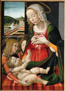 Madonna karmiąca Dzieciątko Jezus w otoczeniu aniołów ... (obraz na drewnie)