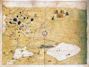 Moschoviae Tabula, mapa Rosji i europejskich miast wzdłuż Wołgi autorstwa Battista Agnese