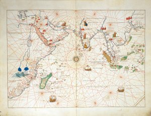 Ocean Indyjski oraz część Azji i Afryki, z Atlasu Świata w trzydziestu trzech mapach autorstwa Battisty Agnese autorstwa Battista Agnese