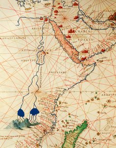 Ocean Indyjski oraz część Azji i Afryki: bieg Nilu, z Atlasu Świata w trzydziestu trzech Mapach, autorstwa Battisty Agnese autorstwa Battista Agnese