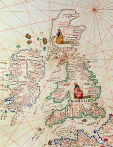 Królestwa Anglii i Szkocji, z Atlasu Świata w 33 Mapach, Wenecja, 1 września 1553 (atrament na welinie) (szczegół z 330949)