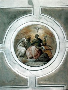 Reprezentacja jednej z cnót, detal ze stropu kaplicy Grimani (fresk) autorstwa Battista Franco