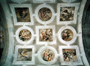 Widok na sklepienie, ze stropu kaplicy Grimani (fresk) autorstwa Battista Franco