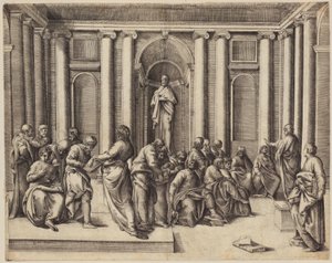 Zwölfjähriger Jesus diskutiert mit den Tempelgelehrten autorstwa Battista Franco