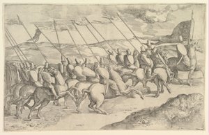 Kompania jeźdźców. autorstwa Battista Franco Veneziano