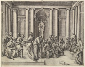 Chrystus wśród lekarzy, ca. 1540-45. autorstwa Battista Franco Veneziano