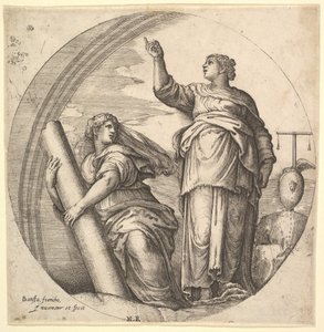 Fortitude and Justice, alegoryczna kompozycja w okrągłym formacie, z Fortitude g..., ca. 1530-61.