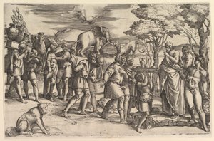 Melchizedek ofiarowujący Abrahamowi chleb i wino, ok. godz. 1547. autorstwa Battista Franco Veneziano