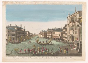 Gezicht op de Canal Grande met gondels, het Palazzo Balbori en de Ponte Rialto te Venetië Canal Grande, Pałac Balbori, Most Realto i festiwal gondoli w Wenecji (tytuł na obiekcie) autorstwa Beauvais