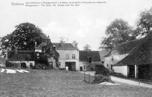 Farma Hougoumont, ważne miejsce strategiczne dla Wellington podczas bitwy pod Waterloo, pocztówka pamiątkowa, ok. 1912 (fotolit)