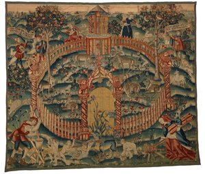 Gobelin, Park au Cerfs, wykonany w Tournai, Belgia, ok. 1500 r. (wełna) autorstwa Belgian School