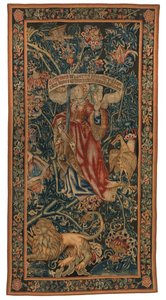 Gobelin, Sibylla Europa (jeden z zestawu sześciu Sybilli obejmujących od 46.134 do 45.139) zwany „The Rothamsted Tapestries”. Wyprodukowano we Flandrii, Tournai lub Brukseli, Belgia, ok. 1530 r. (wełna) autorstwa Belgian School