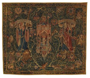 Gobelin, Sibylla Libya i Europa (jeden z zestawu sześciu Sybilli, obejmujący od 46.134 do 46.139) zwany „Rothamsted Tapestries”, wykonany we Flandrii, Tournai lub Brukseli w Belgii, ok. 1530 r. (wełna) autorstwa Belgian School