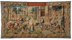 Gobelin, Historia Labana, Jakuba i Racheli, Księga Rodzaju XXIX, wykonany w Brukseli, Belgia, ok. 1530 r. (wełna i jedwab) autorstwa Belgian School