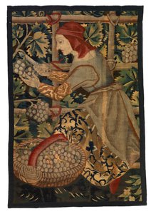 Fragment gobelinu przedstawiający Vintagera, prawdopodobnie z Tournai autorstwa Belgian School