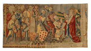 Fragmenty gobelinu z gobelinu przedstawiającego Siedem Sakramentów, wykonanego w Tournai w Belgii autorstwa Belgian School