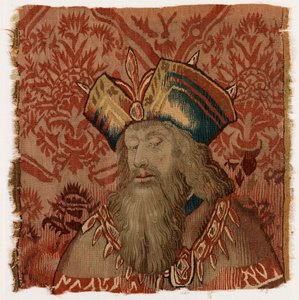 Panel gobelinowy przedstawiający głowę kapłana lub króla, wykonany prawdopodobnie w Tournai w Belgii, prawdopodobnie na początku XVI w. (wełna) autorstwa Belgian School
