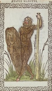 Dziki człowiek, ilustracja z Nawyki i portrety prawie wszystkich narodów i narodów współczesnych, Jean Sluperji, Antwerpia, 1572 (kolorowy drzeworyt) autorstwa Belgian School