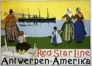 Transatlantycki liniowiec Antwerpia/Ameryka. Reklama Red Star Line, ok. 1900 r. (druk) autorstwa Belgian School