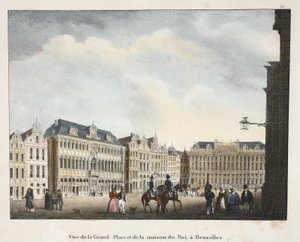 Widok na Grand Place i Maison du Roi w Brukseli, ok. 1895 (fotochrom) autorstwa Belgian School