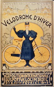 Zimowy tor wyścigowy, Międzynarodowa Wystawa Sportów Velocipede Bruksela, 2-10 lutego 1895 r. autorstwa Belgian School