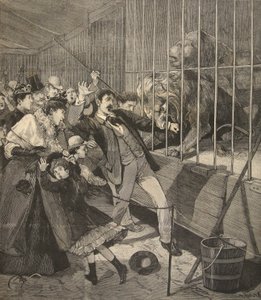 Gość zaatakowany przez lwa w menażerii, z „Le Petit Parisien”, 12 kwietnia 1891 r.