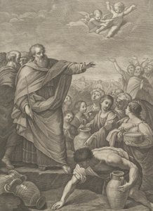 Mojżesz po lewej z Izraelitami, którzy zbierają mannę spadającą z nieba, dwaj aniołowie po..., 1776 autorstwa Benedetto Eredi