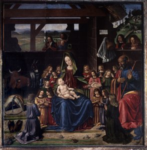 Narodzenie Chrystusa. Obraz Benedetto Ghirlandaio (1458-1497). Olej na drewnie. Wymiary: 147x144cm. Kościół Aigueperse autorstwa Benedetto Ghirlandaio