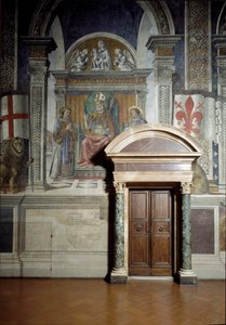 Św. Zanobiusz, Św. Wawrzyniec i Św. Szczepan (Sala Lilii) (fresk) autorstwa Benedetto da Maiano
