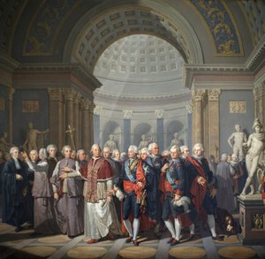 Gustaw III Szwecji (1746-1792) z papieżem Piusem VI (Gianangel, hrabia Braschi autorstwa Benigne Gagneraux