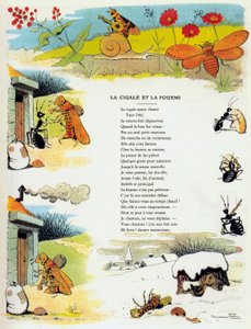 Cykada i mrówka, ilustracja z „Bajek” Jeana de la Fontaine