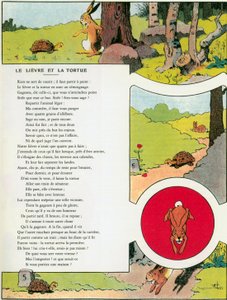 Zając i żółw, ilustracja z „Bajek” Jeana de la Fontaine
