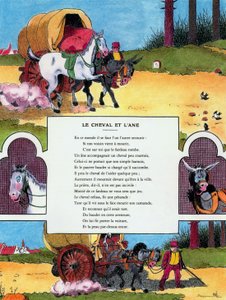 Koń i osioł, ilustracja z „Bajek” Jeana de la Fontaine