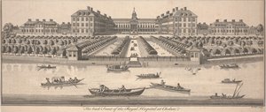 Tylna ściana Szpitala Królewskiego w Chelsea, opublikowana w 1756 r. (miedzioryt)