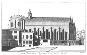 South East Prospect of Temple Church, c1737