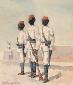 Sierżant i dwa inne stopnie z 10. batalionu sudańskiego, c.1889 (akwarela) autorstwa Benjamin Donisthorpe Alsop Donne