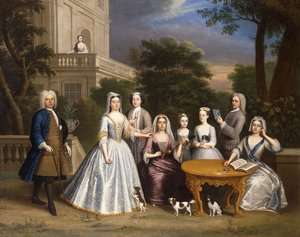 Grupowy portret rodziny na terenie wiejskiego domu, autorstwa Benjamin Ferrers