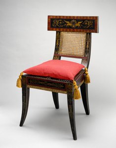 Jedno z pary krzeseł bocznych, ok. 1808 (żółta topola, dąb, klon, biała sosna i trzcina)