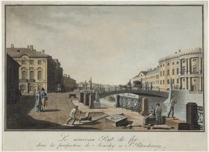Widok na Zielony Most w Petersburgu - Benjamin Paterssen (1748-1815). Akwaforta, akwarela, po 1808 r. Państwowe Muzeum Historii Sankt Petersburga
