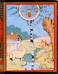 Ilustracja do Wilka i Baranka z „Bajek” Jean de La Fontaine (1621-95) (kolorowa grawerunek) autorstwa Benjamin Rabier