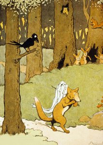 Renard i węgorze, ilustracja z „Le Roman de Renard”