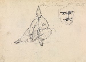 Studium siedzącego mężczyzny w szpiczastym kapeluszu autorstwa Benjamin Robert Haydon