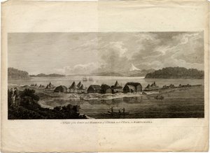 Widok na miasto i port Pietropawłowsk Kamczacki z rejsu na Ocean Spokojny, 1785 autorstwa Benjamin Thomas Pouncey