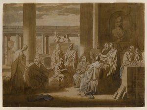 Know Thy Self, 1768 (farba do płukania żelazem galasowym, impasto olejne i pranie na papierze w kolorze kości słoniowej) autorstwa Benjamin West