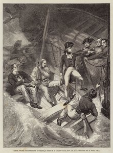 Porucznik Nelson zgłaszający się na ochotnika do zdobycia nagrody podczas gwałtownej wichury, 20 listopada 1777 r. autorstwa Benjamin West