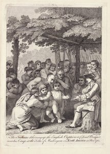 Indianie dostarczający angielskich jeńców pułkownikowi Bouquetowi w pobliżu jego obozu w Forks of Muskingham w Ameryce Północnej w listopadzie 1764 roku autorstwa Benjamin West