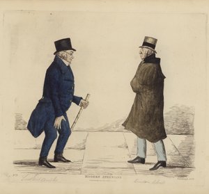 Wybitni Edynburczycy, aka Współcześni Ateńczycy, generał porucznik George R Ainslie, Bindon Blood, Esq, z Cranacher (kolorowy grawerunek) autorstwa Benjamin William Crombie