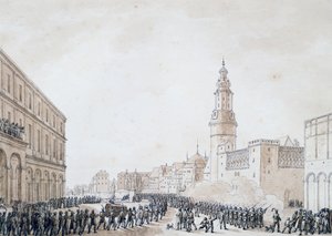 Pogrzeb francuskiego oficera w Weimarze, październik 1806 (rysunek) autorstwa Benjamin Zix